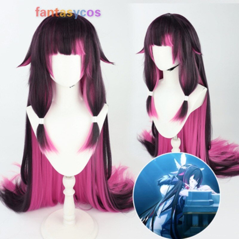 Damselette Colombina Cosplay Wig Genshin Impact Fatui Harbingers 120cm Long Black Pink Mixed Hair Halloween Party + Free Wig Cap